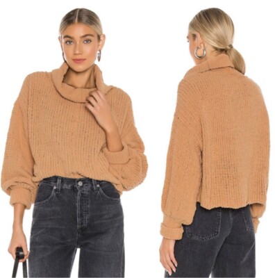 NWT! Free People Be Yours Cowl Neck Cropped Pullover Sweater In Camel Size: L-image