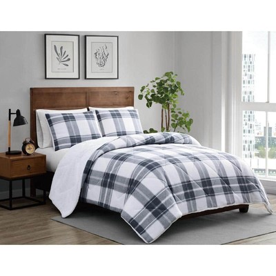 CANNON Cozy Teddy 3-Piece Blue Plaid Polyester King Comforter Set-image