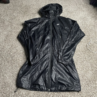Vintage Nike Rain Coat Women’s Medium Black Anorak Jacket Long Running 90s Y2K-image