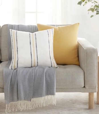 Becky Cameron Cotton 20in. x 20in. Mustard / Navy Stripe Throw Pillow-image