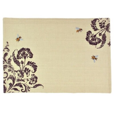 Rectangular Cotton Table Placemat - Busy Bumblebees & Floral Design 13x19 NEW-image