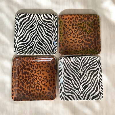 Pier 1 Leopard & Zebra Print 6” Square Plate Set Of 4-image