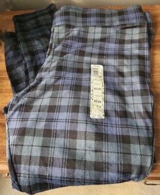 Women's 2X/3X PAJAMA Leggings Blue Green Plaid. Cozy &Soft-image