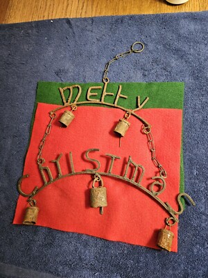 Handcrafted Rustic Vintage Metal  Hanging Wind Chime, And Merry Christmas Bells-image