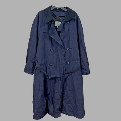 Vintage London Fog Navy Double-Breasted Trench Coat Belt Lined Overcoat Size 44-image