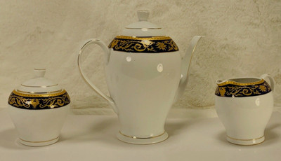 Aramco Imports Casati Fine Porcelain Tea/Coffee Pot BLUE/Gold Design Germany-image