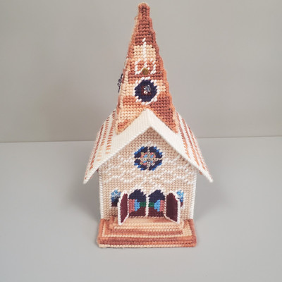 Vintage Musical Church Plastic Canvas Needlepoint Silent Night Wind Up -image