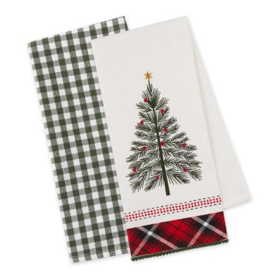 Design Imports DII O Tannenbaum Christmas Tree Holiday Dishtowel Set of 2 NWT-image