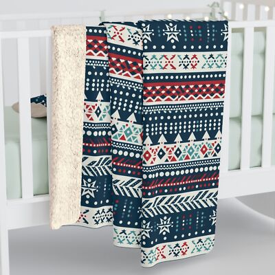 Nordic Winter Stripe Pattern, Cozy Sherpa Fleece Blanket, Sofa Throw Blanket-image