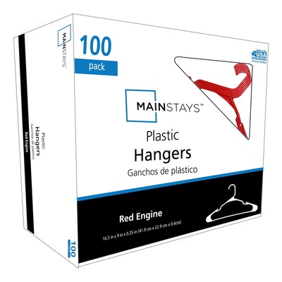 Mainstays Plastic Notched Adult Hangers, Red Engine 100 Count-image