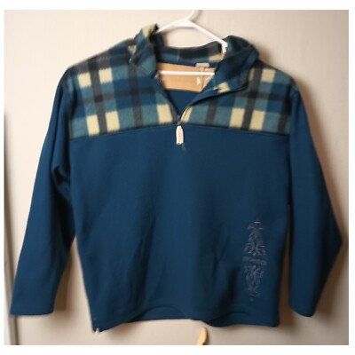 Hoban Fleece Pullover Quarter Zip Plaid Trim Cozy Comfy Blue L-image