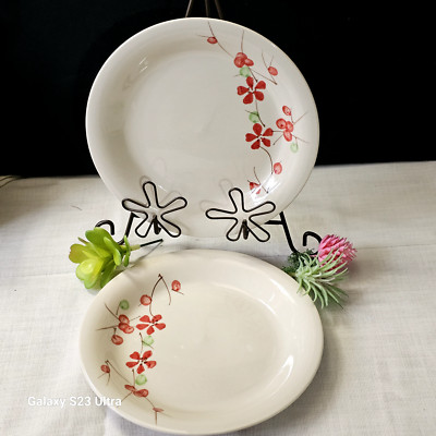 2 Pier 1 Imports Hand-painted flowers stoneware 7.5