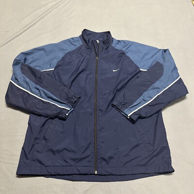 Vintage Nike Full Zip Windbreaker Blue Men's Large Vented Big Spellout On Back-image