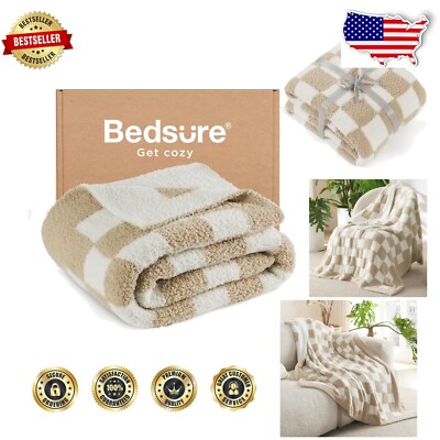 Chic Checkered Knit Throw Blanket - Warm, Cozy & Versatile for Couch 60