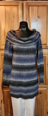 Comfortable Winter Cowl Style Striped Winter Sweater By AB Studios Sz L-image