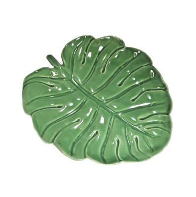 Pier 1 Imports Leaf-Shaped Plate Green Hand Painted-image