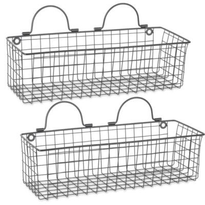 Design Imports Z02024 Medium Black Wire Wall Basket - Set of 2-image