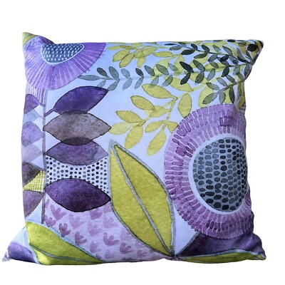 Pier 1 Import Throw Pillow Floral Design Boho Decor White Purple Green 20