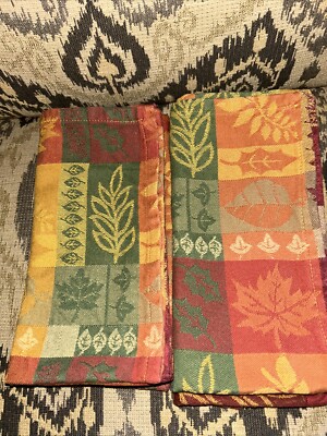 Pier 1 Imports Floral Cloth Napkins  Fall Leafs Jacquard Set Of 5 ~20x20-image