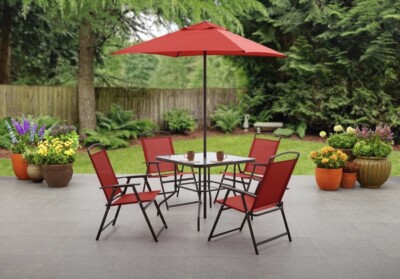 Mainstays Albany Lane 6 Piece Outdoor Patio Dining Set, Red-image