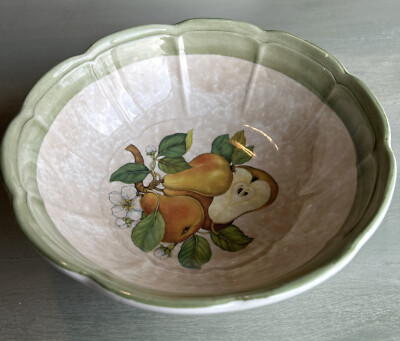 Bowl Pears Green /Tan Scallop Design Made In Italy 9 1/4” X 3 1/4”-image