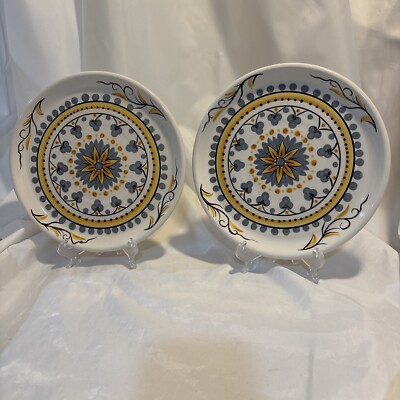 Pier 1 Imports Earthenware Karima 9” Salad Plates Geometric Flower - Set of 2-image