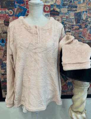 Soft & Cozy Brand Blush Pink Plush Henley Pajama Lounge Top XL/1X New Pajama-image