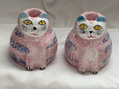 VINTAGE PIER 1 IMPORTS CAT CANDLE HOLDERS FROM ITALY - SET OF 2 PINK CATS!-image