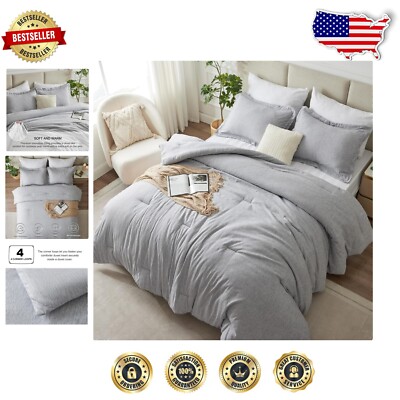 Breathable King Size Comforter Set - Light Grey Soft Microfiber for Cozy Sleep-image