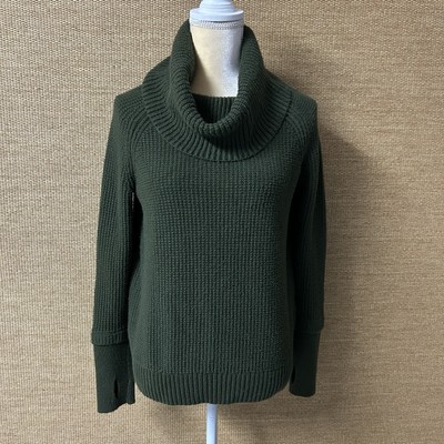 Market & Spruce Sweater Womens S Green Sharon Cowl Neck Waffle Knit Thumbholes-image