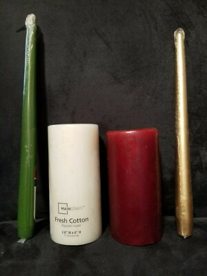 HOLIDAY CANDLE SET OF 4 WHITE AND RED GREEN GOLD ADVENT/CHRISTMAS-image