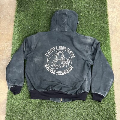 VTG Carhartt J131 Men L Black Union USA Canvas Thermal Hooded Jacket EMBROIDERED-image