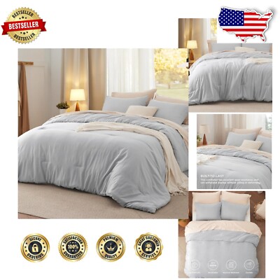 Cozy King Size Bedding: 3-Piece Light Grey Set with Soft Comforter & Pillowcases-image
