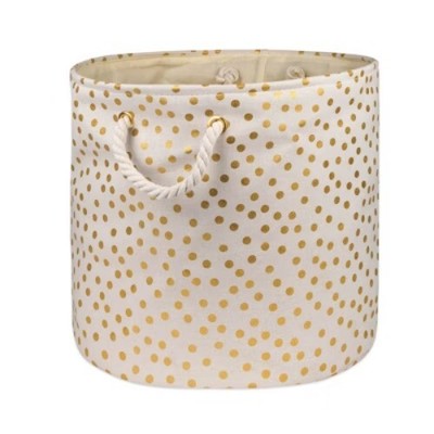 Design Imports Polyester Bin Dots Gold Round Large 15X16X16-image