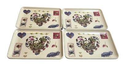 Vintage Set of 4 Melamine Flower Trays Design Imports Italy Flower Butterfly-image