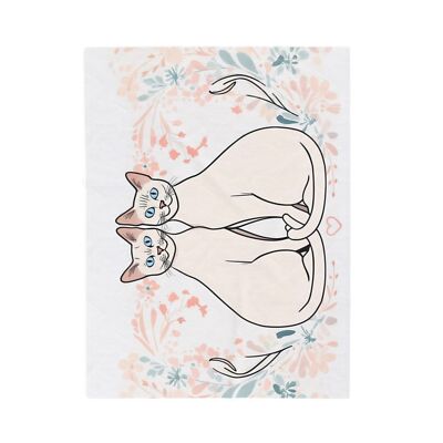 Cute Cat Couple Velveteen Plush Blanket for Cozy Comfort, Cat Lovers Pet Lovers-image