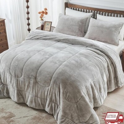 Faux Fur King Size Comforter Set Soft Plush Bedding Cozy Warm Fluffy 3 Pieces US-image