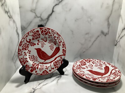 PIER 1 IMPORTS Red Bird Salad Dessert Plates 8” - Set of 4-image