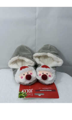 Be Jolly Women's Size Medium 7-8 Plush Cozy Soft Santa slippers Gray Grip Bottom-image