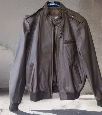 Vintage Genuine Leather Bomber Style Jacket Brown Men's Size 42 Tall-image