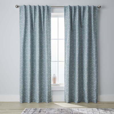 Better Homes & Gardens Blackout Textured Geometric Curtain Panel, 1 Panel, Aqua-image