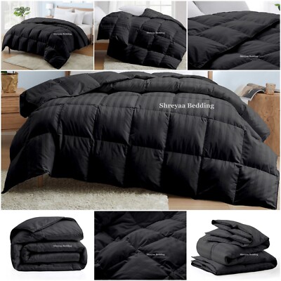 Luxury Ultra Soft Goose Down Alternative Comforter Cal King Size Gray Stripes-image