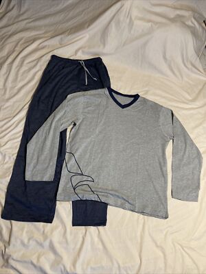 Pajama lounge top and bottom size small medium blue and gray-image