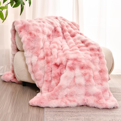 H&D Faux Fur Throw Blanket for Couch,Fluffy Cozy Soft Plush Luxury Thick Fuzz...-image
