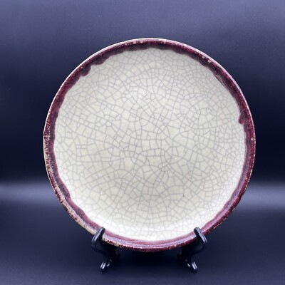 Pier 1 CRACKLE COLLECTION Rustic Distressed Red Brown Rim Pottery Plate 9 1/2