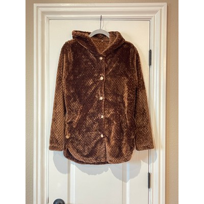 Brown Coffee Soft Cozy Fluffy Button-down Hoodie-Jacket Small-image