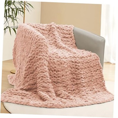 Chunky Knit Blanket Throw, 60x80inch Soft Chenille Yarn Throw, Handmade Warm -image
