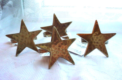 Star Shaped Brass Hammered Metal Napkin Rings 4 Piece Lot Park Imports Designs-image