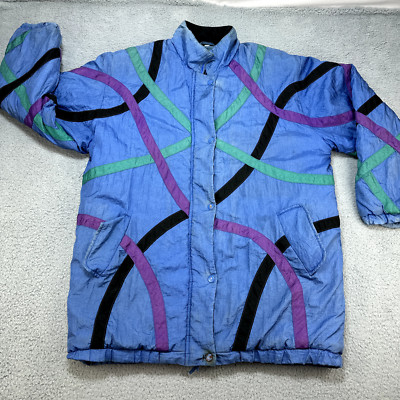 Vintage Haband for Her Jacket Womens Large Nylon Shell Poly Fill Blue Coat Funky-image