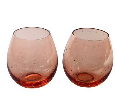 Set of 2 Pier 1 Candle Holders Pink Mouth Blown Glass Bubbles Design Votive-image